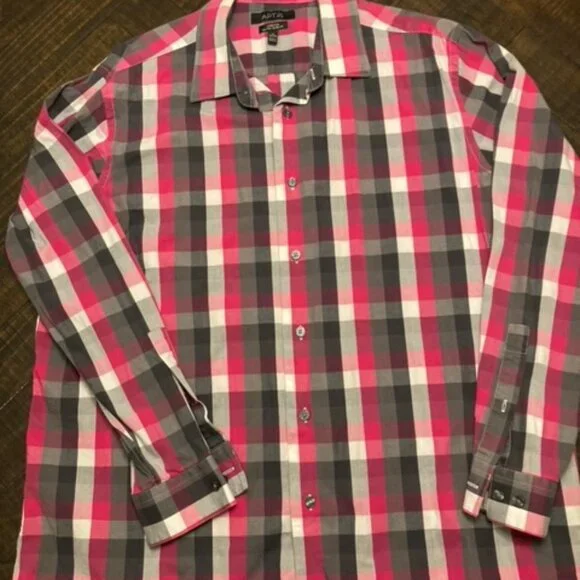 Men Apt. 9 Plaid Shirt Stretch Slim Fit - Picture 4 of 5